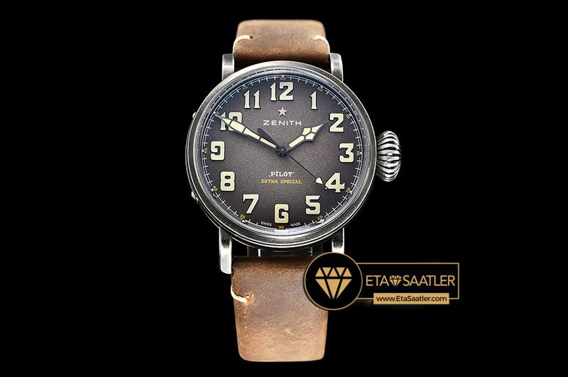 オーダー Zenith Type 20 Pilot Extra Special Gri Kadran Kahverengi Kordon